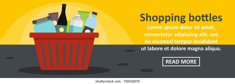 Shopping bottles banner horizontal concept. Flat illustration of shopping bottles banner horizontal vector concept for web design