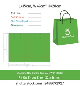 Shopping Box Dieline Template and 3d Box