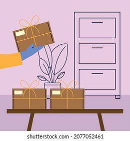 shopping boxes on table design