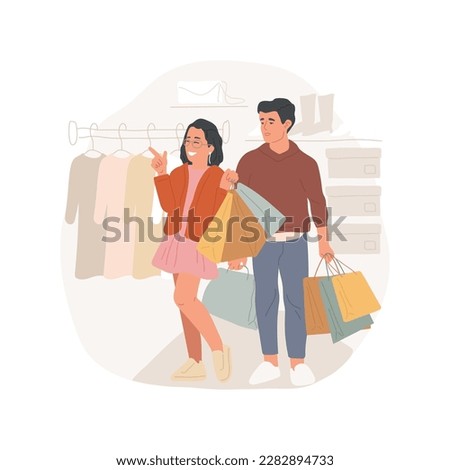 Shopping with a boyfriend isolated cartoon vector illustration. Bored guy holding bags, couple shopping together, shopping trip with boyfriend, teens making purchase vector cartoon.