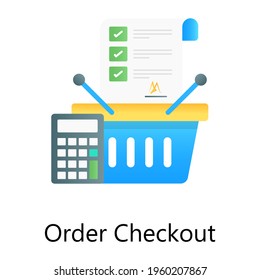 Shopping bucket with a checklist denoting order checkout vector in gradient design 