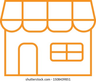 Shopping build icon with flat
shadow.Grunge building facade icon isolated on background. Fast food kiosk. Vector Illustration