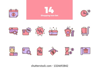 Shopping Bundle Set Flat Icon Illustration with Stroke