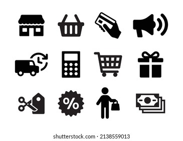 Colección de iconos de compras y comercio de negocios.