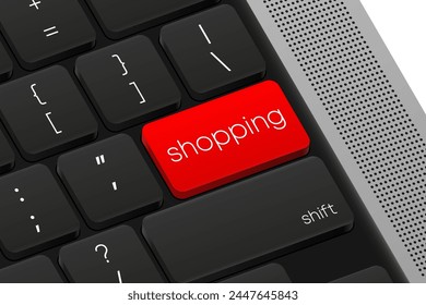 Botón de compras. Teclado del ordenador. Word en el teclado de la computadora. Ilustración vectorial.