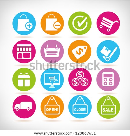 shopping buttons, shopping icon set, vector