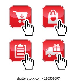 Shopping buttons set with cursor hand icon