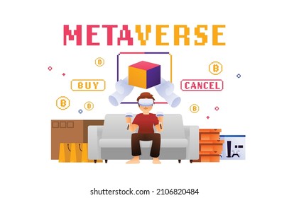 Shopping Buy and Payment in Metaverse - Vector Art Concept