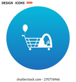 Shopping with a cabin for children and inflatable festive ball. icon. vector design