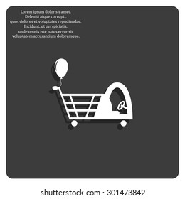 Shopping with a cabin for children and inflatable festive ball. icon. vector design