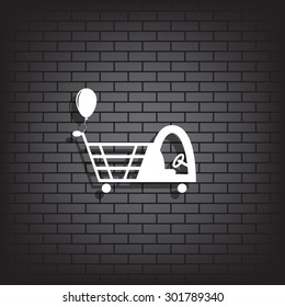 Shopping with a cabin for children and inflatable festive ball. icon. vector design