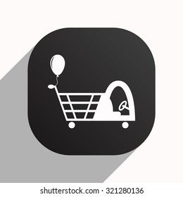 Shopping with a cabin for children and inflatable festive ball. icon. vector design, black button for Mobile Applications