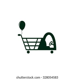 Shopping with a cabin for children and inflatable festive ball. icon. vector design