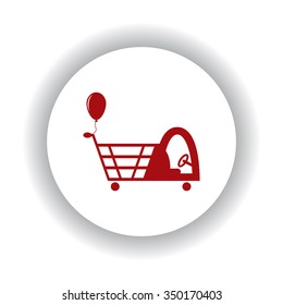 Shopping with a cabin for children and inflatable festive ball icon, red isolated white background