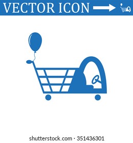 Shopping with a cabin for children and inflatable festive ball icon, vector illustration. Flat design style