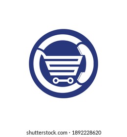 Shopping call vector logo design template illustration. Shopping cart and handset icon.