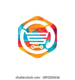 Shopping call vector logo design template illustration. Shopping cart and handset icon.