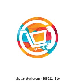 Shopping call vector logo design template illustration. Shopping cart and handset icon.	