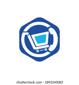 Shopping call vector logo design template illustration. Shopping cart and handset icon.	