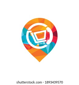 Shopping call vector logo design template illustration. Shopping cart and handset with gps icon.	
