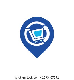 Shopping Call Vektor Logo Design-Vorlage Illustration. Warenkorb und Handgerät mit GPS-Symbol.	
