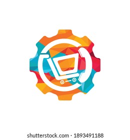 Ilustración de diseño del logotipo del vector de la llamada de compra. Carro de compras y teléfono con icono de marcha.	
