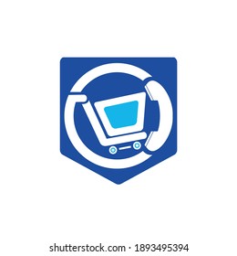 Shopping call vector logo design template illustration. Shopping cart and handset icon.	