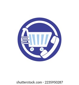 Shopping call vector logo design template illustration. Shopping cart and handset icon.