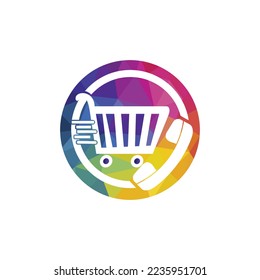 Shopping call vector logo design template illustration. Shopping cart and handset icon.