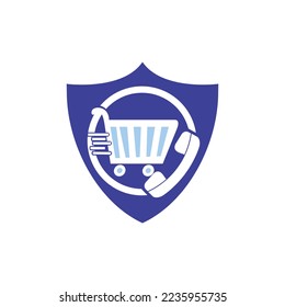 Shopping call vector logo design template illustration. Shopping cart and handset icon.