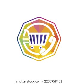 Shopping call vector logo design template illustration. Shopping cart and handset icon.