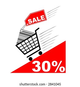 Shopping card with sale label and pecentual sale - vector