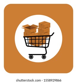 Shopping and cargo concept. Carton packaging boxes. Cargo packages in  shopping cart.