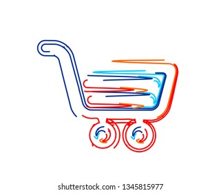 Shopping cart 3d Color line art ( RGB ) vector illustration.