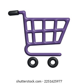 Shopping cart. 3d vector icon. Cartoon minimal style.