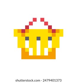 Shopping cart 8 bit icon, Shopping basket pixel item for game interface, Shopping cart game element resource.