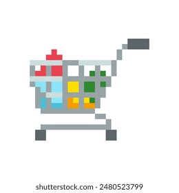 Icono de Carrito de compras de 8 bits, elemento de píxel de Carrito de compras para la interfaz de juego, recurso de elemento de juego de Carrito de compras.