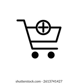 Shopping Cart with Add Icon - E-commerce Concept vector. Add to cart with plus sign vector for Website or app icon. Buy icon vector