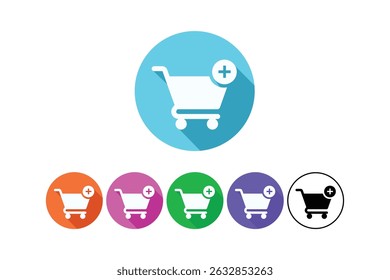 Shopping cart add icon set design in colorful circles for online store and e-commerce websites