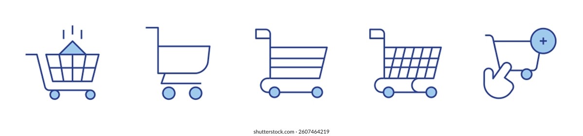 shopping cart, add to cart. Shopping cart Icon vector illustration. Line Duotone style. Editable stroke.