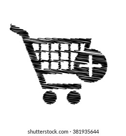 Shopping Cart and add Mark Icon. Icon with scribble effect