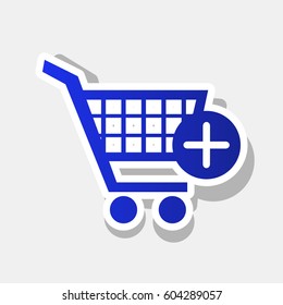 Shopping Cart with add Mark sign. Vector. New year bluish icon with outside stroke and gray shadow on light gray background.