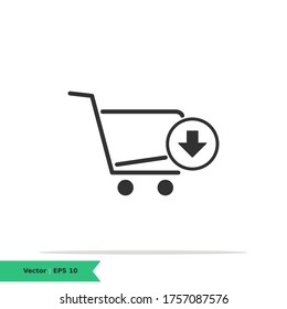 Shopping Cart with Arrow Down Icon Illustration. Shopping, Remove / Download Cart List Sign Symbol Logo Templete. Vector Icon EPS 10