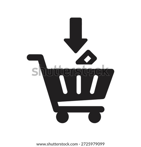 Shopping cart with arrow down icon for add to cart and purchase a symbol for online store buying and e-commerce order download
