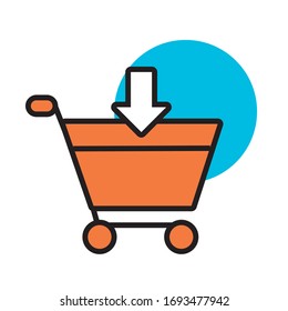 carro de compra con línea de flecha hacia abajo y diseño de ilustración vectorial de estilo de relleno