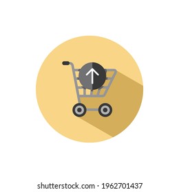 Shopping cart. Up arrow. Flat icon in a circle. Commerce vector illustration