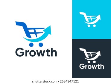 shopping cart with arrow logo. fast growth online shop symbol vector design	