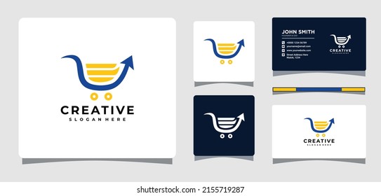 Shopping Cart Arrow Logo Template With Business Card Design Inspiration