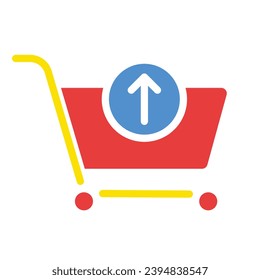 Shopping cart with up arrow. Online shopping, add to cart, delete, place an order, buy, purchase, send, shipping, store, shop, customer. Colorful icon on white background