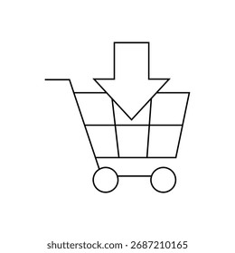A shopping cart with an arrow pointing down.